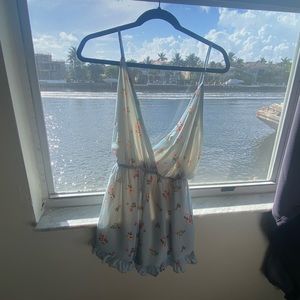 audrey 3+1 romper - light floral chiffon romper plunge ruffle hem - size M